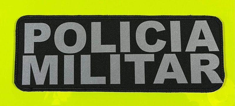 PARCHE  PETO POLICIA MILITAR NEGRO REFLEX 230X80MM VELCRO