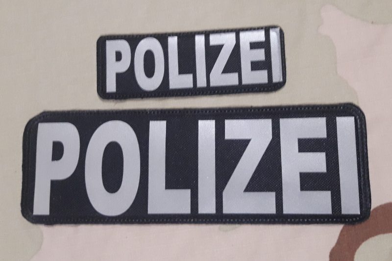 PATCH POLIZEI GRAY REFLEX WHITER  2 UND  125X45MM VELCRO  220 X75 MM VELCRO
