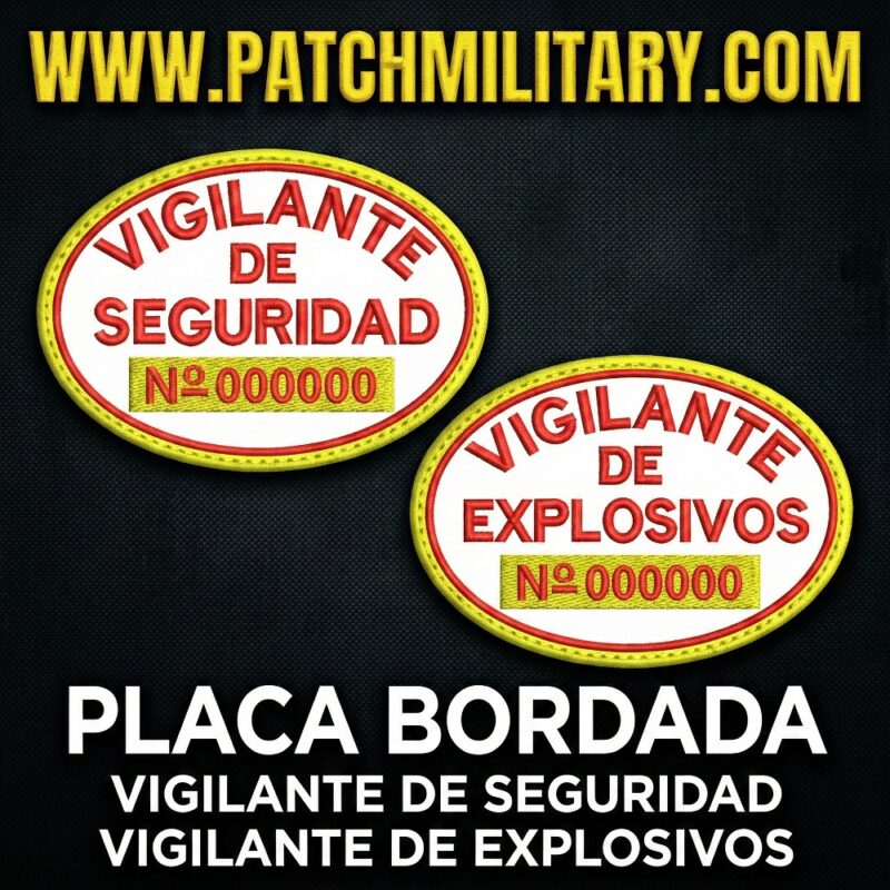 PLACA DE VIGILANTE  BORDADA CON NUMERO . VELCRO